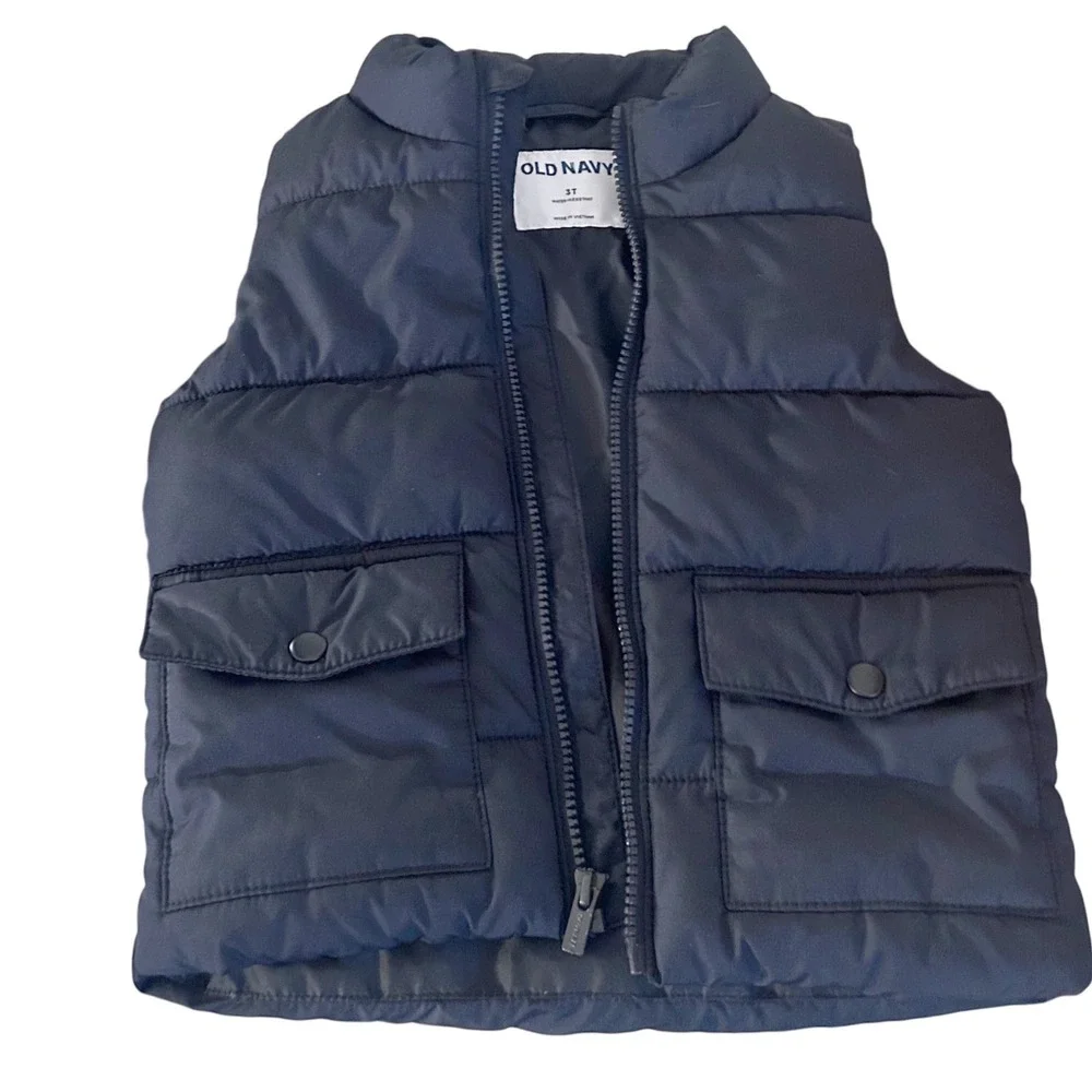 Old Navy Puffer Vest Navy Blue Sz. 3T Water Resistant Padded Zip‎ Front Pockets